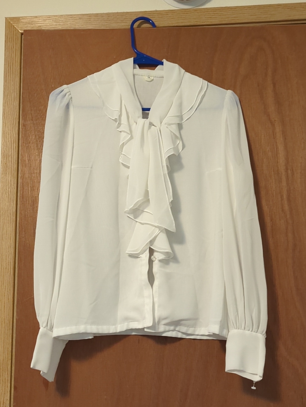 Women's White Ruffle Tie-Neck Blouse